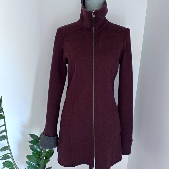 Wool Cardigan Coat Sweater Reversible - Charcoal /Burgundy M-L - Picture 9 of 13